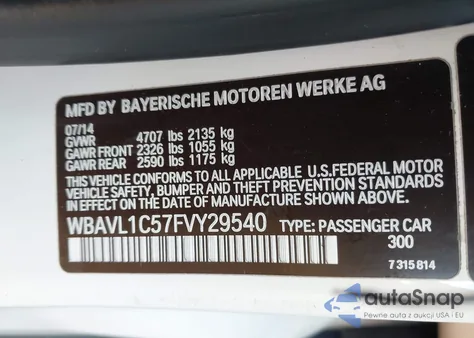 2015 BMW X1 xDrive28I из США, поврежденный, VIN WBAVL1C57FVY29540